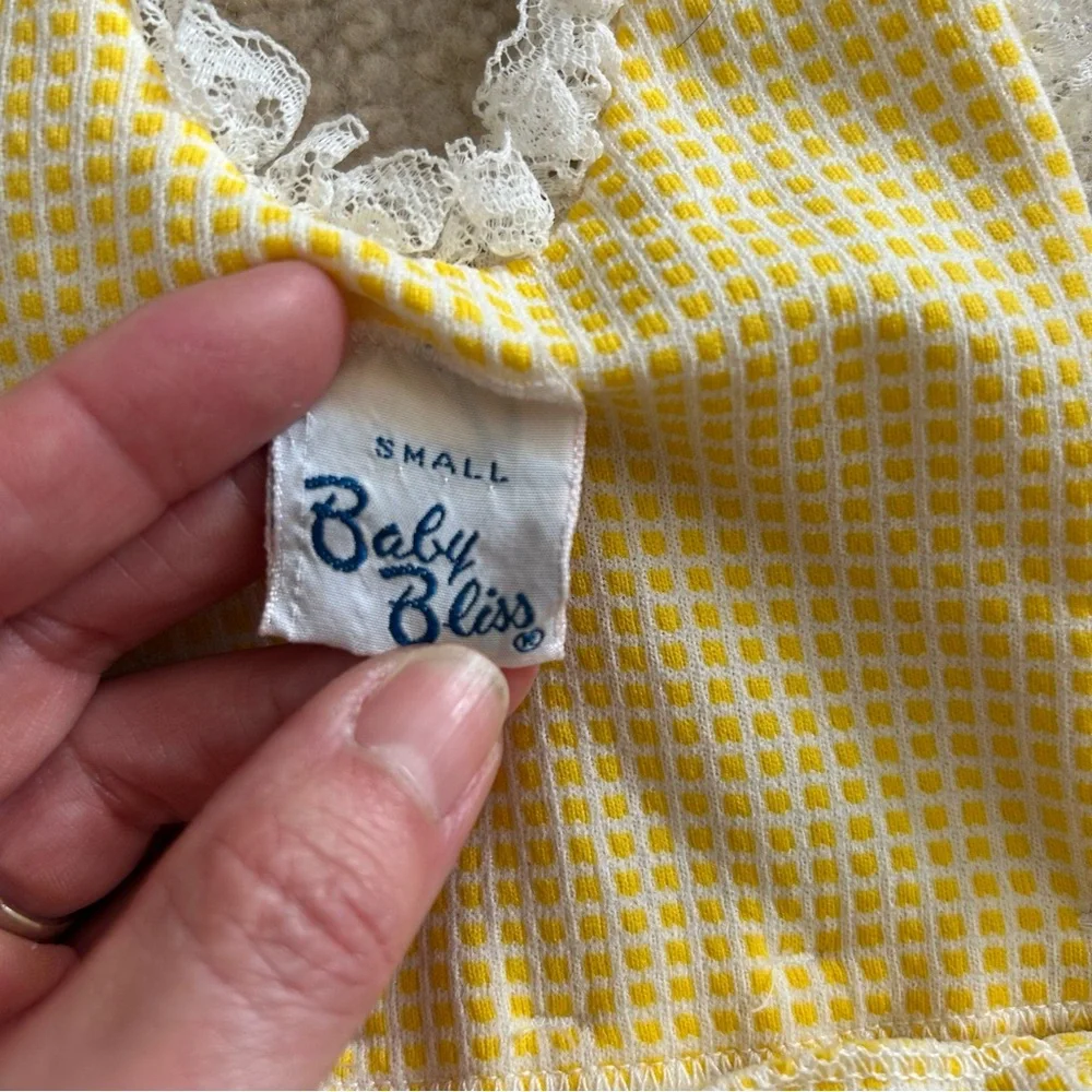 Baby Bliss Vintage Yellow Gingham Romper Size Small - Picture 5 of 8